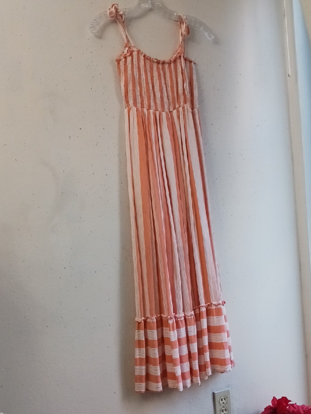 Forever 21 Girls' Coral & White Striped Maxi Sundress, Size Smalk
